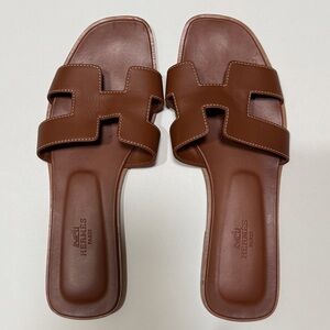 Hermes Oran Sandals in Gold size 37.5 With Box and Dust Bags